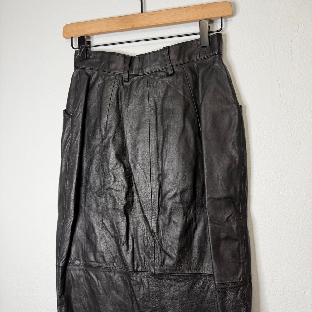 Vintage 80's - Genuine Leather Straight Maxi Skirt Black Size 4/XS - Picture 5 of 9